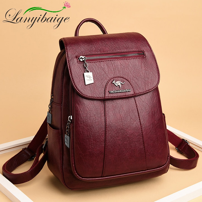 Women Soft Leather Backpack-Vintage-Shoulder Bags-Casual Travel-Ladies Backpack
